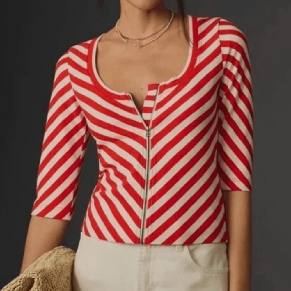Anthropologie Maeve Front-Zip Scoop-Neck Top Size Large NWT